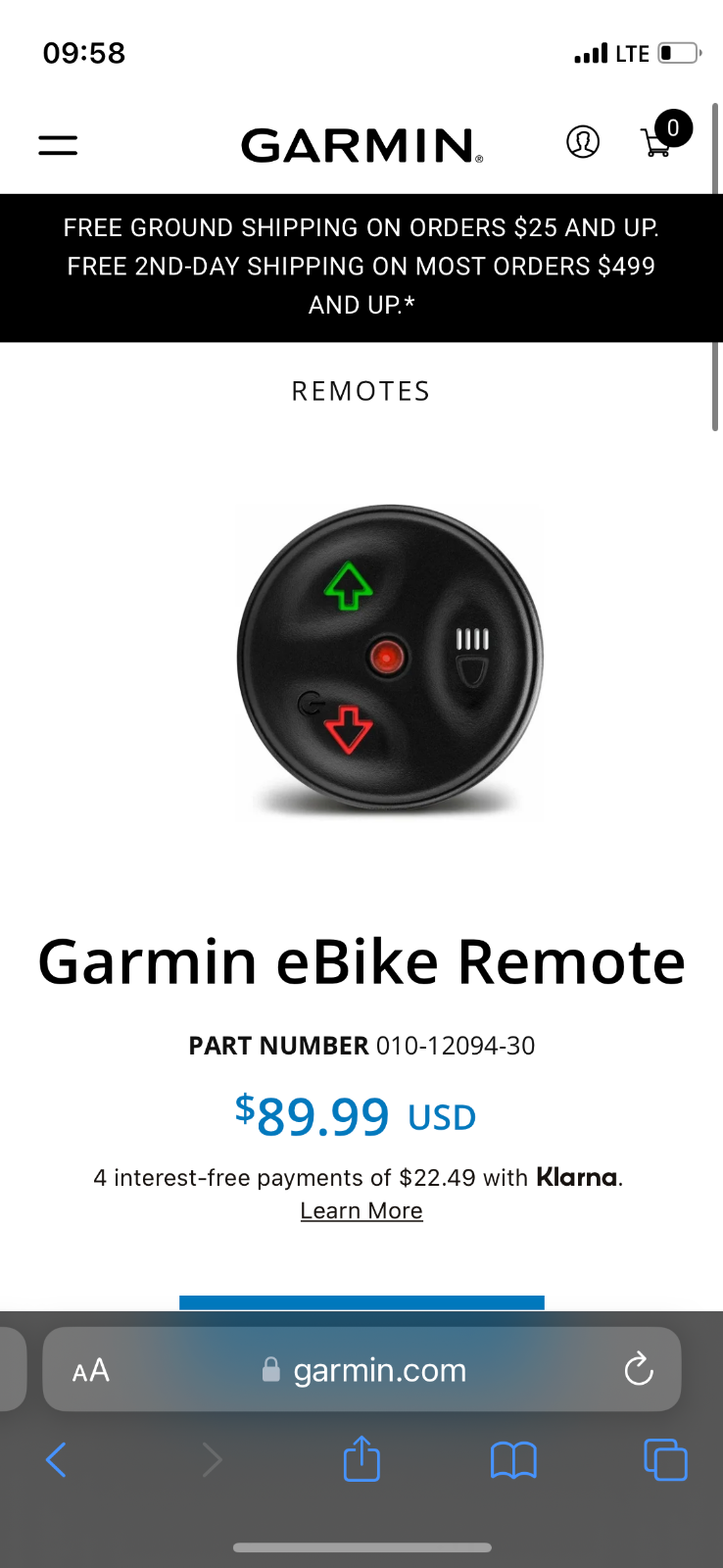 Garmin E bike Remote