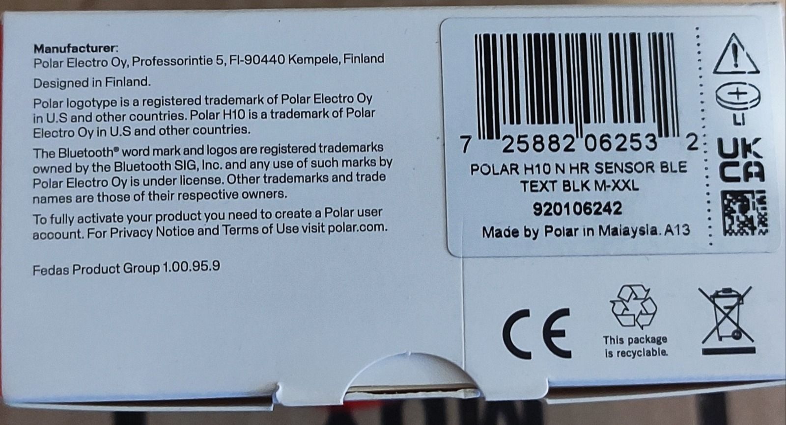 Пульсометр нагрудный Polar H10 HRM