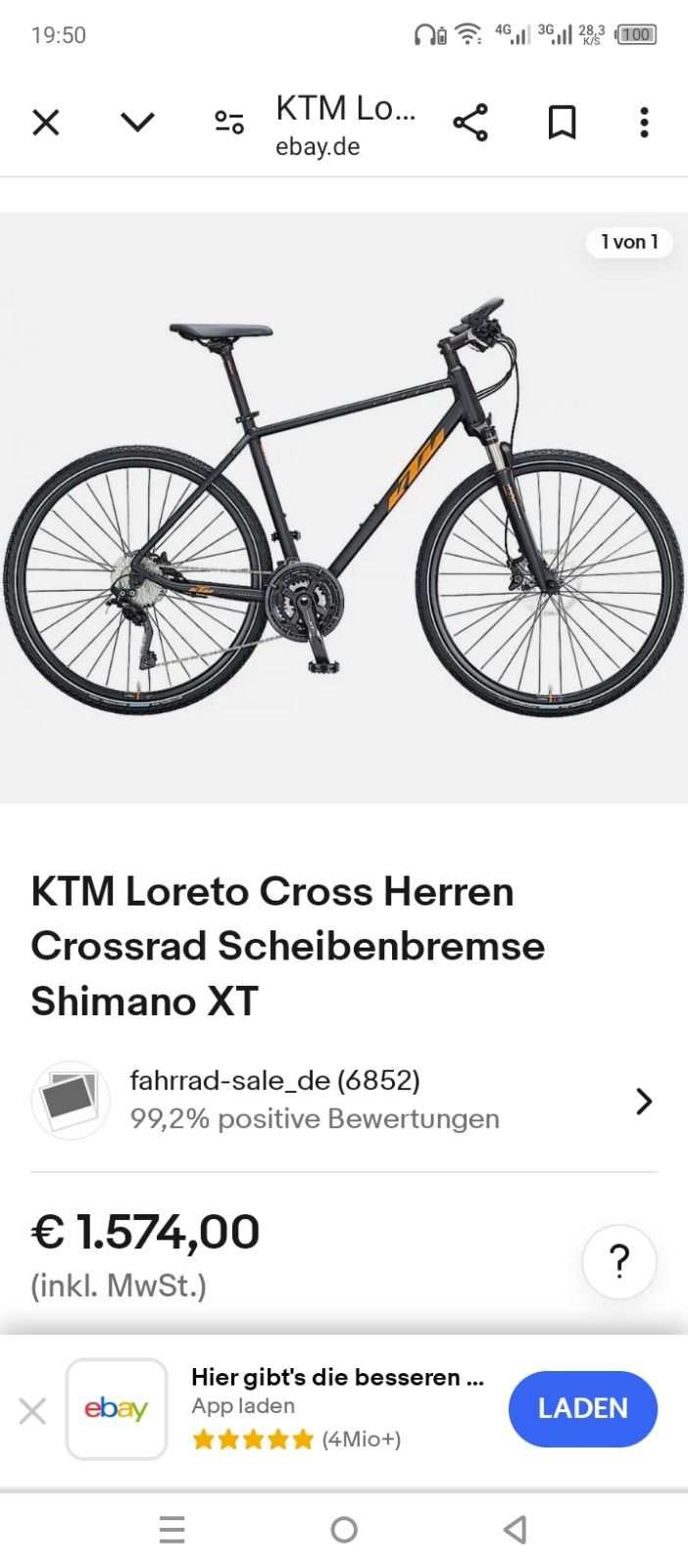 Велосипед KTM cross loreto  28