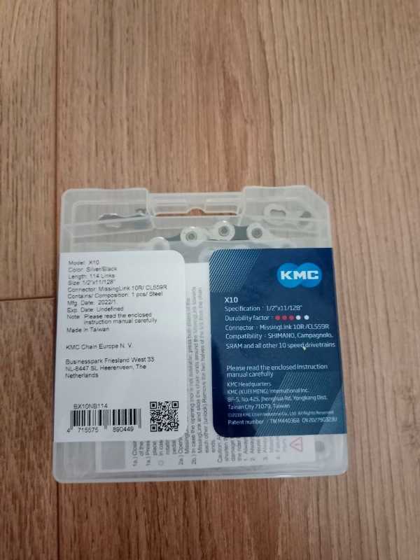 Новая цепь KMC x10 (silver/black), 10ск, 114 звеньев