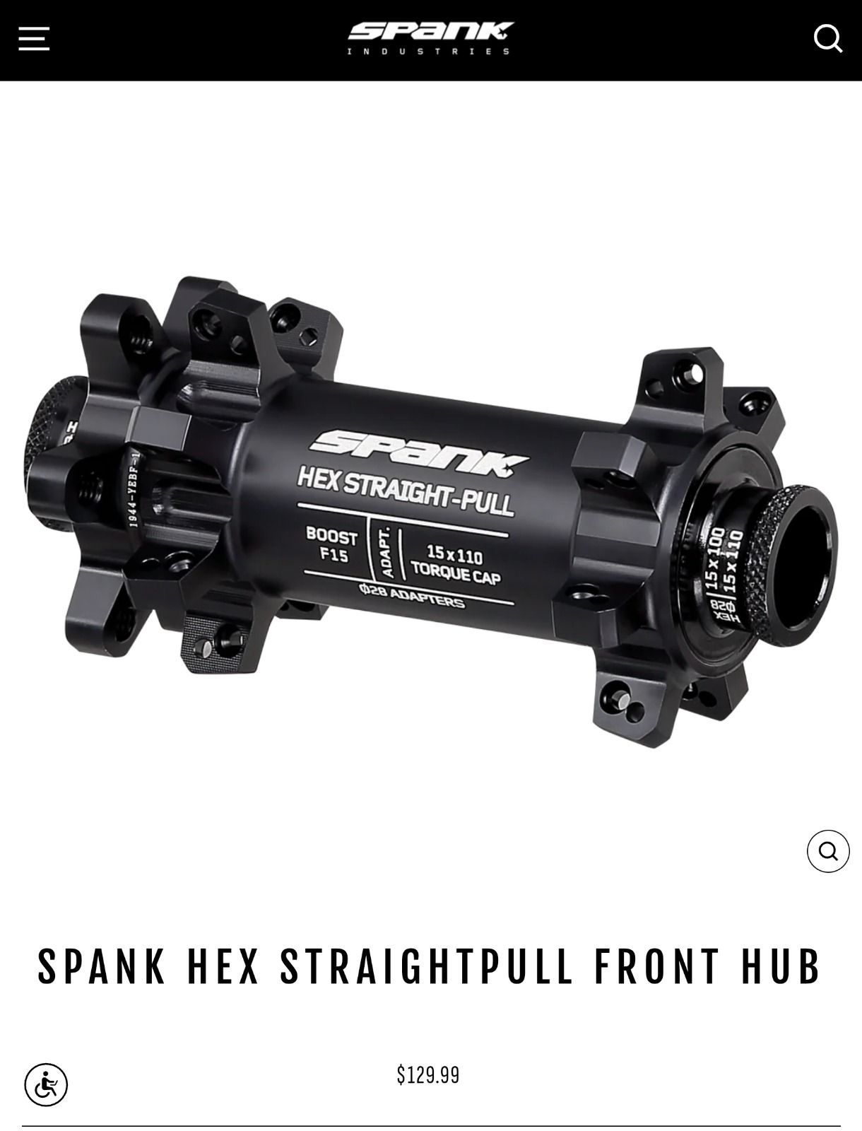 Spank Hex straightpull 15x110mm черная новая