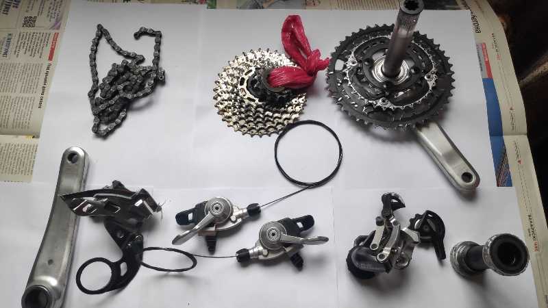 набор сет группа комплект 9s 9sp 9ск 9 скоростей Shimano Deore XT шатуны звёзды переключатели цепь каретка