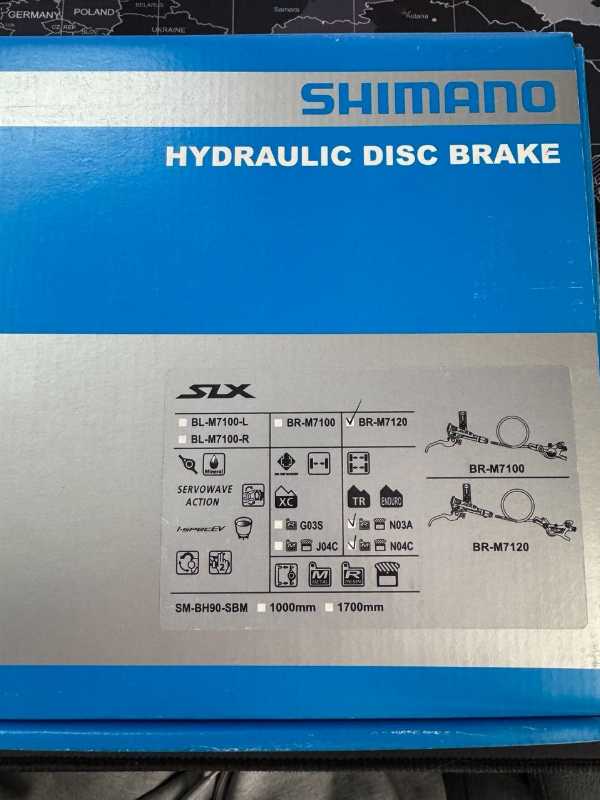 Тормоза Shimano SLX BR-M7120, 4х поршневые, servo wave, ротора RT-MT800 180mm CL, колодки новые N04C + N03A