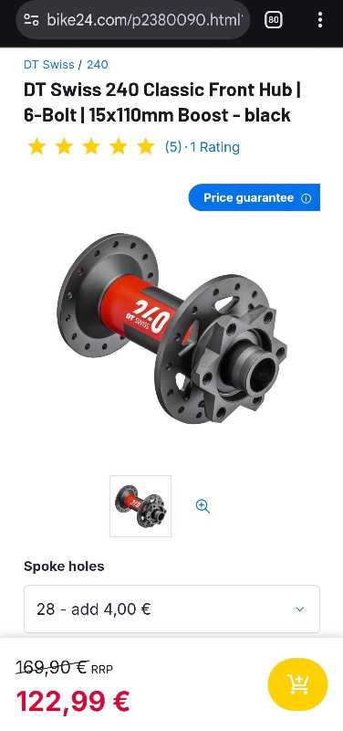 Новая втулка передняя DT Swiss 240 28отв, 15х110